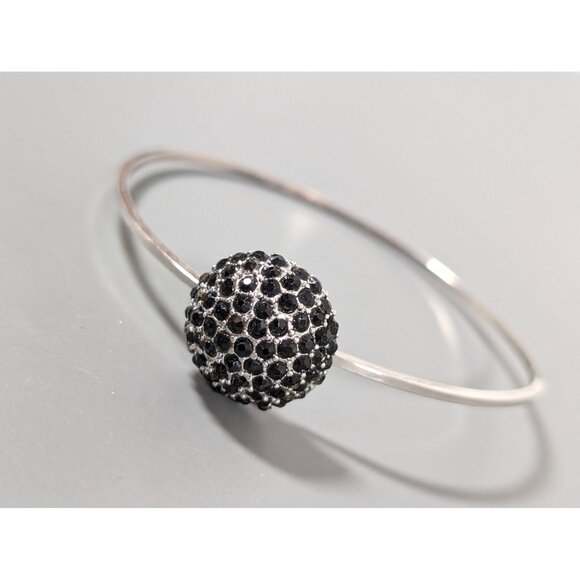 Gothic Black Rhinestone Dome Bangle Bracelet Silver Tone 7" - Picture 4 of 9